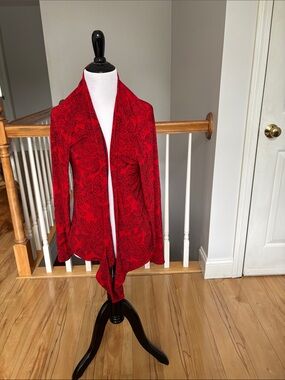 Chico’s Red Paisley Open Front Cardigan